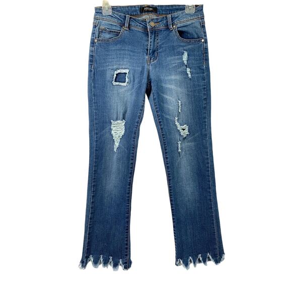 Black Label C' Est Toi Jeans Womens‎ Size 27 Raw Hem Destroyed Denim Patches - Picture 1 of 11